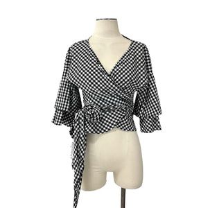 WAYF- Black Gingham Beckett Wrap Top Size XS